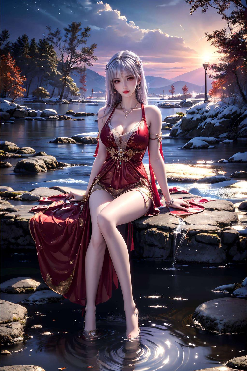 玉兔静静地坐在月牙上眼神温柔