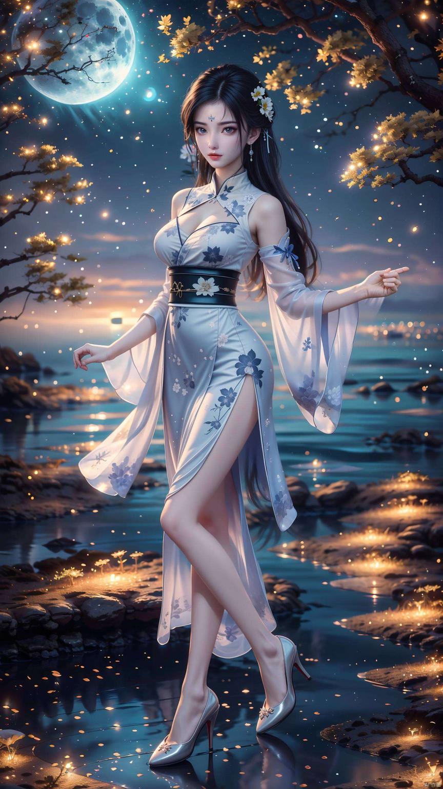 剑光如水带来月婵拔剑的动态之美！皎洁月光下